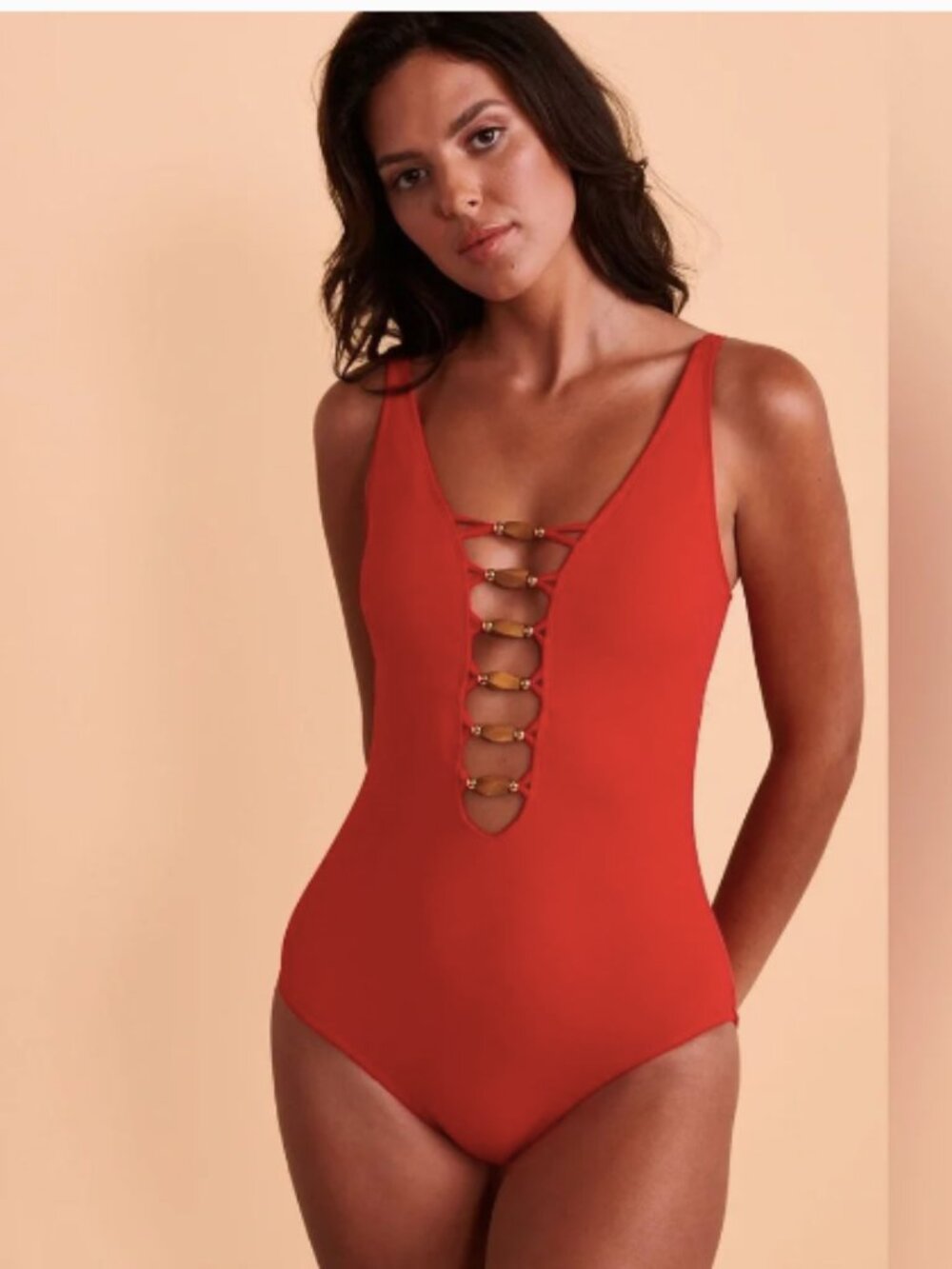Bleu Rod Beattie KORE Lace Down One-piece Swimsuit Crimson
